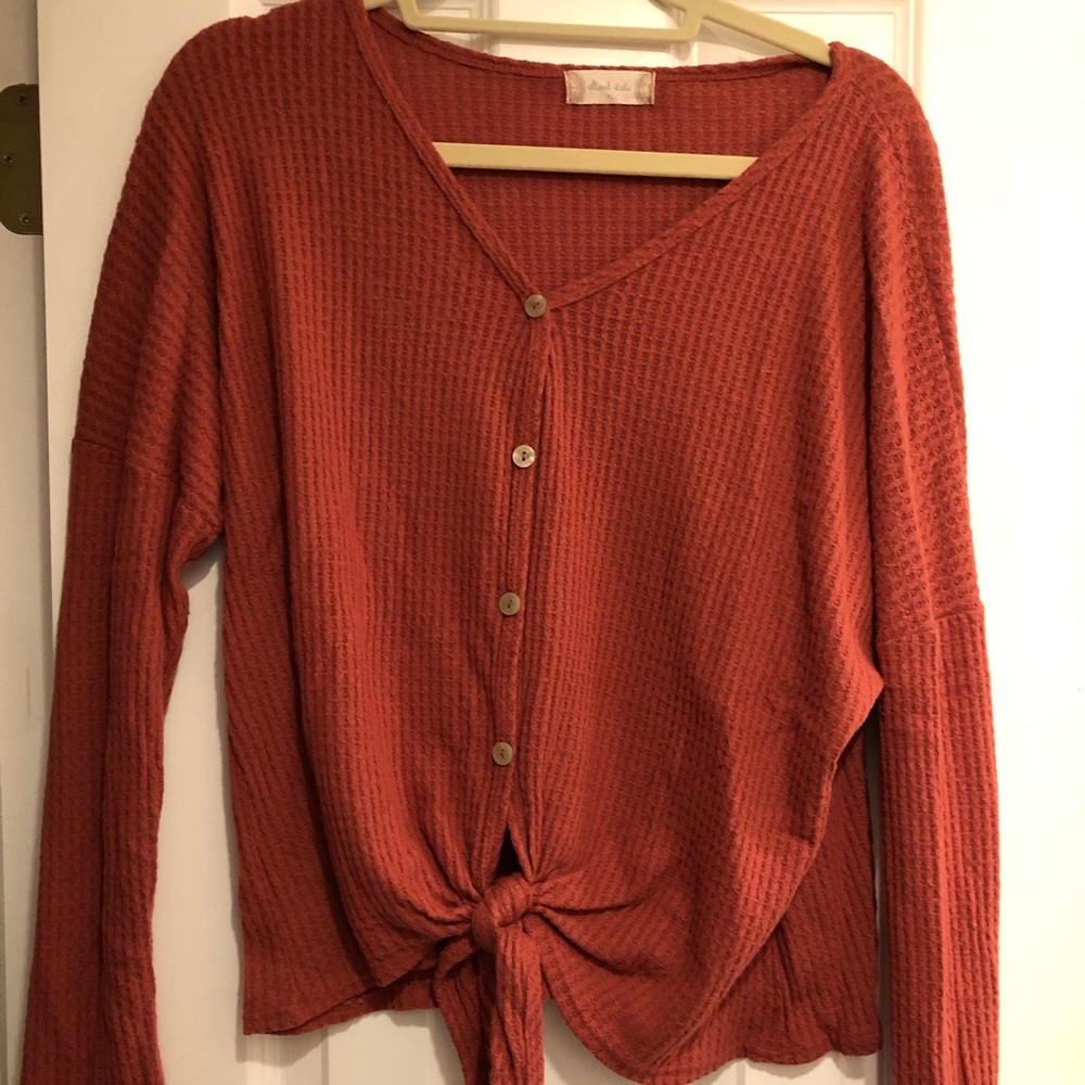 Red Long Sleeve Shirt with buttons and tie